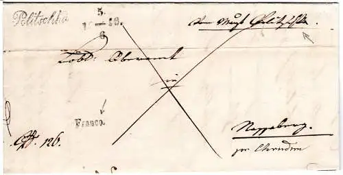 Österreich 1846, L1 Politschka + Datumstempel + Franco auf Brief m. Inhalt