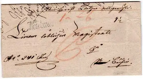 Österreich 1830, Schreibschrift-L1 Neuhaus auf Porto Brief 