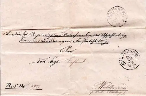 Bayern 1888, K1 Würzburg III u. rs. Hoechberg auf Brief n. Waldbrunn