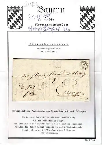 Bayern 1833, Fingerhutstpl. Neustadt a/A. klar auf Franko Brief n. Erlangen