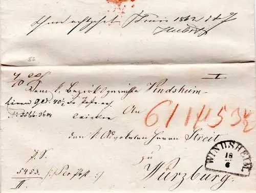 Bayern 1862, HKS Windsheim klar auf Nachnahme Brief n. Würzburg