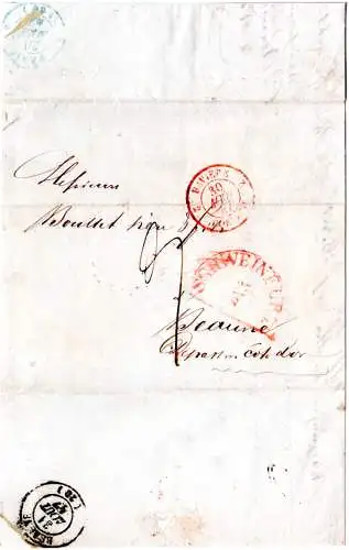 Bayern 1847, roter HKS Schweinfurt auf Porto Brief n. Frankreich 