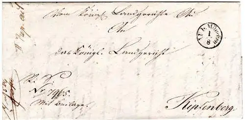 Bayern 1852, Fingerhut-K1 AU b. München auf Gerichts Brief n. Kipfenberg