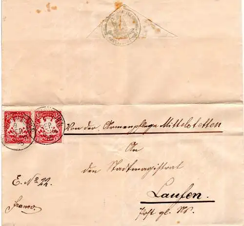 Bayern 1885, Paar 10 Pf. auf Brief v. Mittelstetten m. K1 Schwabmünchen 