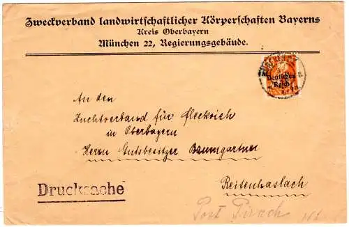 DR 1920, EF 10 Pf. Bayern Abschied auf Drucksachen-Vordruckumschlag v. München