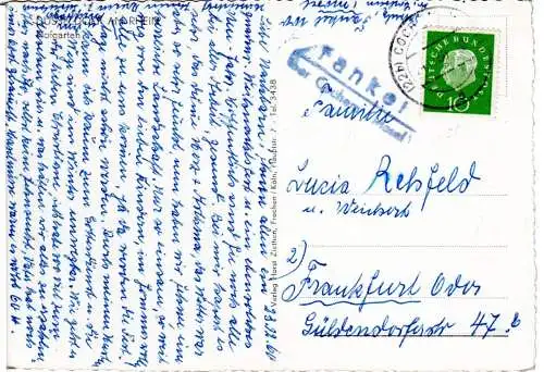 BRD 1960, Landpost Stpl. FANKEL über Cochem auf Karte m. 10 Pf