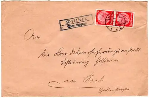 DR 1936, Landpost Stpl. WITTBEK über Husum auf Brief m. 2x12 Pf. 