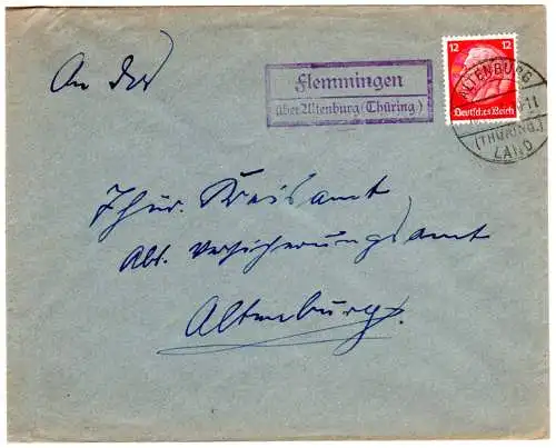 DR 1936, Landpost Stpl. FLEMMINGEN über Altenburg (Thüringen) auf Brief m. 12 Pf