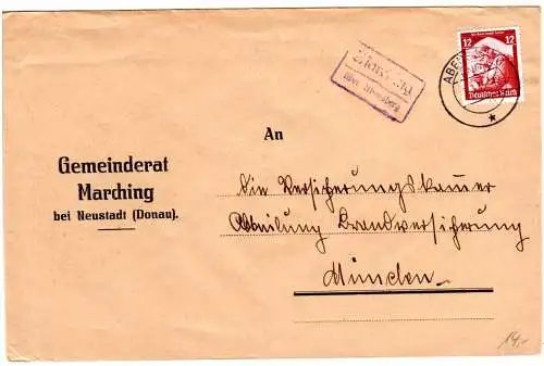 DR 1935, Landpost Stpl. MARCHING über Abensberg auf Gemeinderat Brief m. 12 Pf.