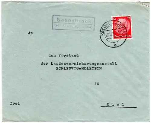 DR 1935, Landpost Stpl. NEUENBROOK über Krempe (Holstein) auf Brief m.12 Pf. 