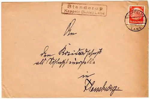 DR 1933, Landpost Stpl. STENDERUP Kappeln (Schlei) Land auf Brief m. 12 Pf.