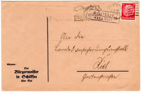 DR 1936, Landpost Stpl. SCHILKSEE über Kiel auf Bürgermeister Brief m. 12 Pf.