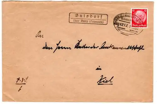 DR 1933, Landpost Stpl. Sulsdorf über Burg (Fehmarn) auf Bahnpost Brief m. 12 Pf