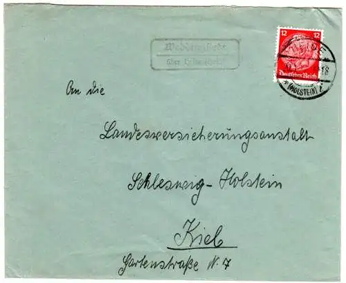 DR 1936, Landpost Stpl. WEDDINGSTEDT über Heide auf Brief m. 12 Pf.