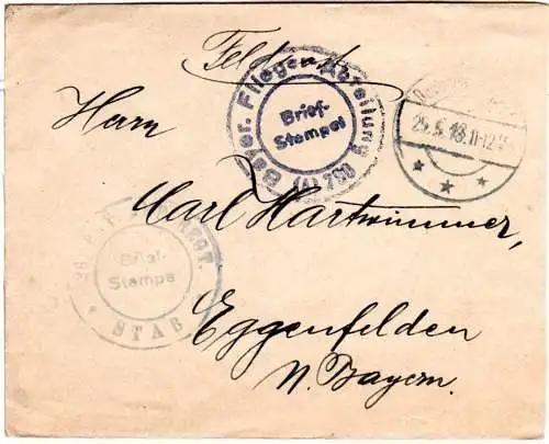 Bayern 1918, FP-Brief m. Briefstpl. Bayer. Flieger-Abteilung (A)290 u. Stab 26.