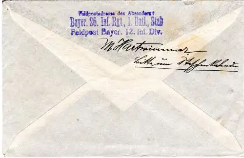 Bayern 1917, Feldpostbrief der 12. Inf. Division m. Luftschiffer-Trupp Briefstpl