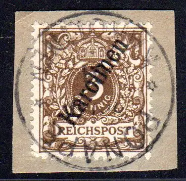 Karolinen 1 II, 3 Pf. Steilaufdruck auf Briefstück m. Stempel Ponape. Geprüft