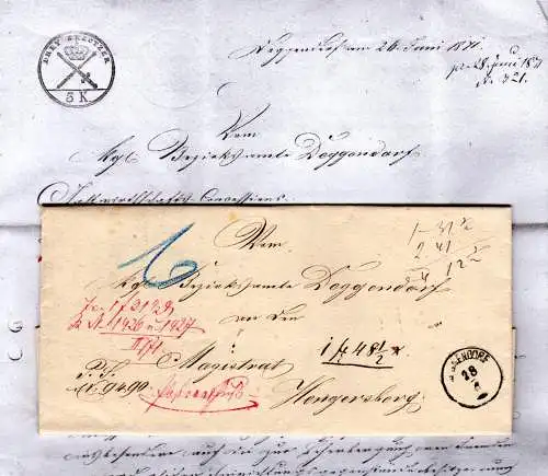 Bayern 1871, Zier-K1 Deggendorf auf 3 Kr. Stempelpapier Postvorschuss Brief