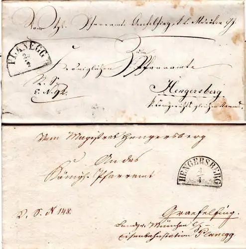 Bayern 1859, HKS Planegg auf Brief v. Gräfelfing n. Hengersberg + Brief zurück!