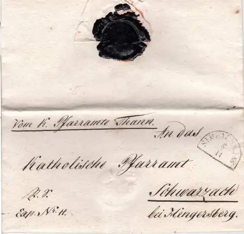 Bayern 1854, HKS Simbach INN auf Brief v. Thann n. Schwarzach b. Hengersberg