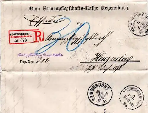 Bayern 1898, Portopflichtige Dienstsache Reko v. Regensburg n. Hengersberg