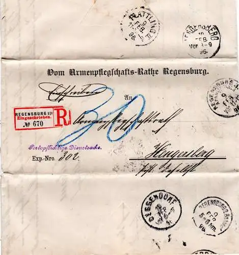 Bayern 1898, Portopflichtige Dienstsache Reko v. Regensburg n. Hengersberg