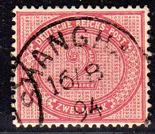 DP China V 37e, 2 Mk. m. Stempel SHANGHAI. Schönes Strück! Geprüft