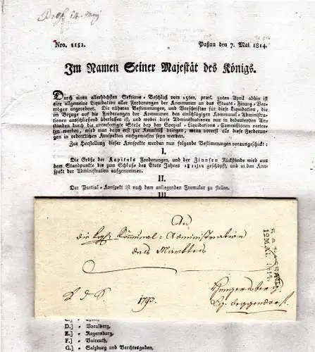 Bayern 1814, L2 R.4. Passau auf Brief m. gedrucktem kgl. Inhalt  n. Hengersberg 