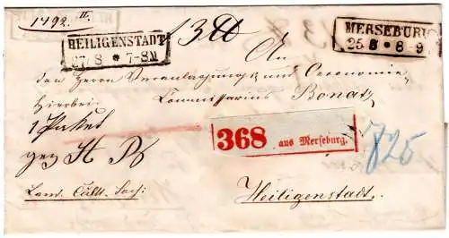 Preussen 1863, R2 Merseburg auf 2x verw. Wende-Paket Brief n. Heiligenstadt