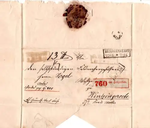 Preussen 1863, R2 Merseburg auf 2x verw. Wende-Paket Brief n. Heiligenstadt