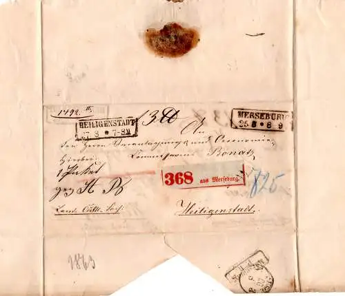 Preussen 1863, R2 Merseburg auf 2x verw. Wende-Paket Brief n. Heiligenstadt