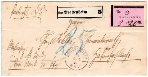 DR 1881, Baden-K1 Brackenheim auf Nachnahme Paketbegleit Brief