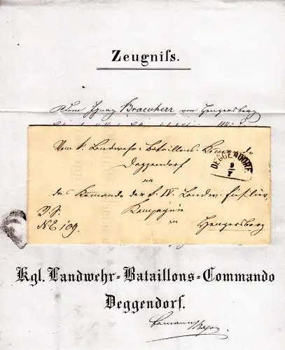 Bayern 1847, HKS Deggendorf auf Bataillons-Commando Brief n. Hengersberg