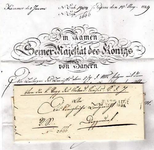 Bayern 1829, L2 Passau auf königlichem Brief n. Deggendorf