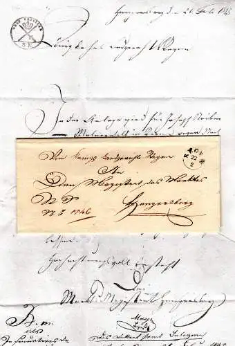 Bayern 1845, Fingerhutstpl. Regen auf 3 Kr. Stempelpapier Brief n. Hengersberg.