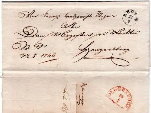 Bayern 1845, Fingerhutstpl. Regen auf 3 Kr. Stempelpapier Brief n. Hengersberg.