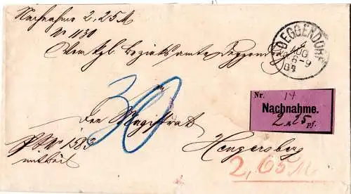 Bayern 1887, K1 Deggendorf auf Brief m. viol. Nachnahme Zettel n. Hengersberg