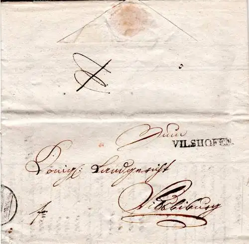 Bayern 1832, L1 Vilshofen auf schwerem Franko Brief (10 Kr.) n. Vilsbiburg