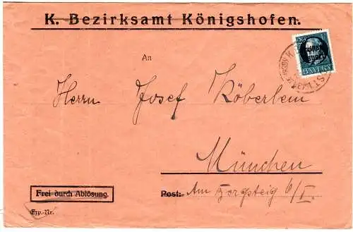 Bayern 1919, 20 Pf. Freistaat auf Brief m. K.B. Bahnpost KGSHF II NEUST