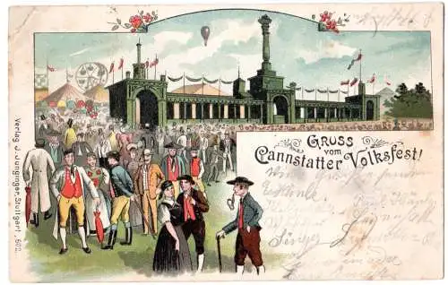 Stuttgart, Gruss vom Cannstatter Volksfest, 1898 gebr. Litho-AK