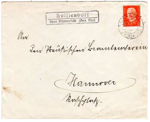 DR 1933, Landpost Stpl. HOLSTENDORF über Ahrensbök auf Brief m. 12 Pf.