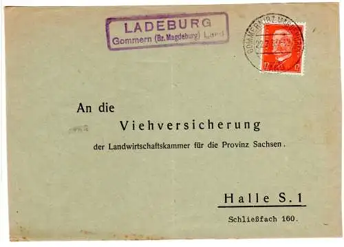 DR 1933, Landpost Stpl. LADEBURG Gommern Land auf Briefteil m. 12 Pf.