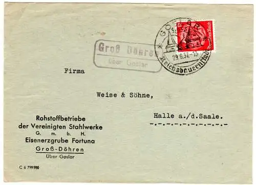 DR 1937, Landpost Stpl. GROSS DÖHREN über Goslar auf Brief-Vorderseite m. 12 Pf.