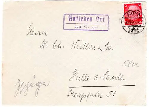 DR 1934, Landpost Stpl. BUFLEBEN ORT über Gotha auf Brief-Vorderseite m. 12 Pf.