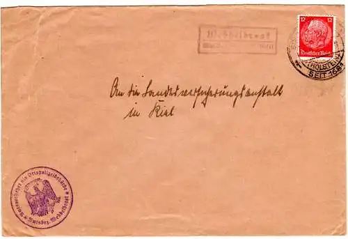 DR 1936, Landpost Stpl. WEDDELBROOK über Bad Bramstedt auf Brief m. 12 Pf.