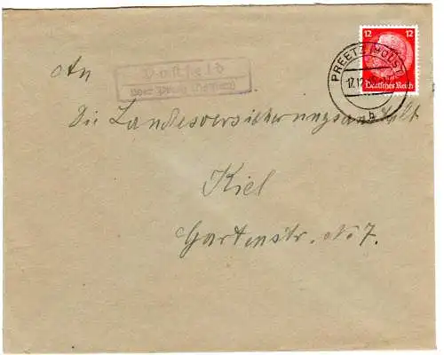 DR 1935, Landpost Stpl. POSTFELD über Preetz (Holstein) auf Brief m. 12 Pf.