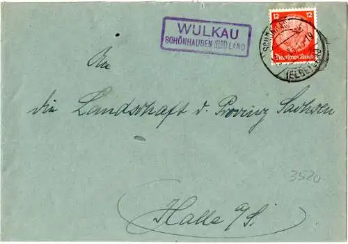 DR 1933, Landpost Stpl. WULKAU Schönhausen (Elbe) Land auf Brief m. 12 Pf.