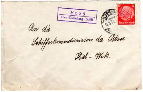 DR 1936, Landpost Stpl. KRÖß über Oldenburg(Holst) auf Brief m. 12 Pf.