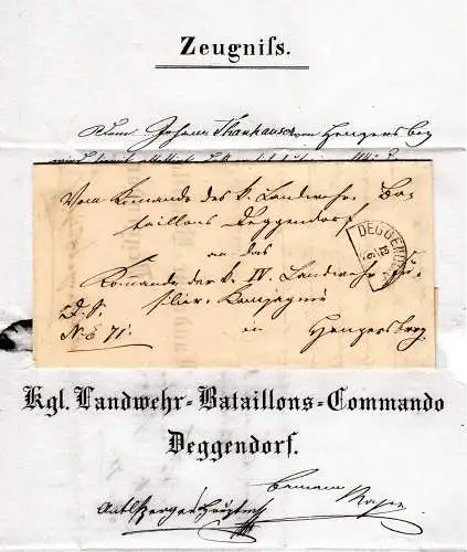 Bayern 1866, HKS Deggendorf auf Bataillons-Commando Brief n. Hengersberg