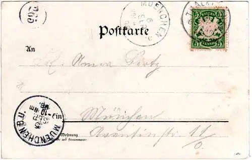 Gruß aus Thalkirchen m. Gasthaus z. Alten Wirt, 1898 gebr. Litho-AK